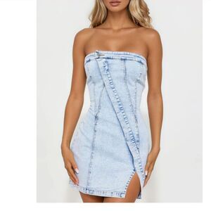 Fashion Nova Dina Denim Mini Dress | Strapless Corset-Style | Size Small | NWT